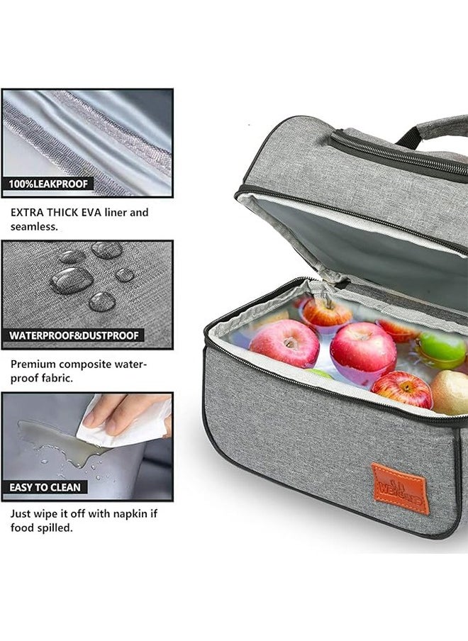 Generic - Lunch Box Insulated Bag, 15L Upgraded Thermal Bento Bag with Strap Handles, Large Cooler Tote Bag, Double Deck Cooler for Office, Picnic, Travel& Outdoor Container for School Kids, Grey - Image 1