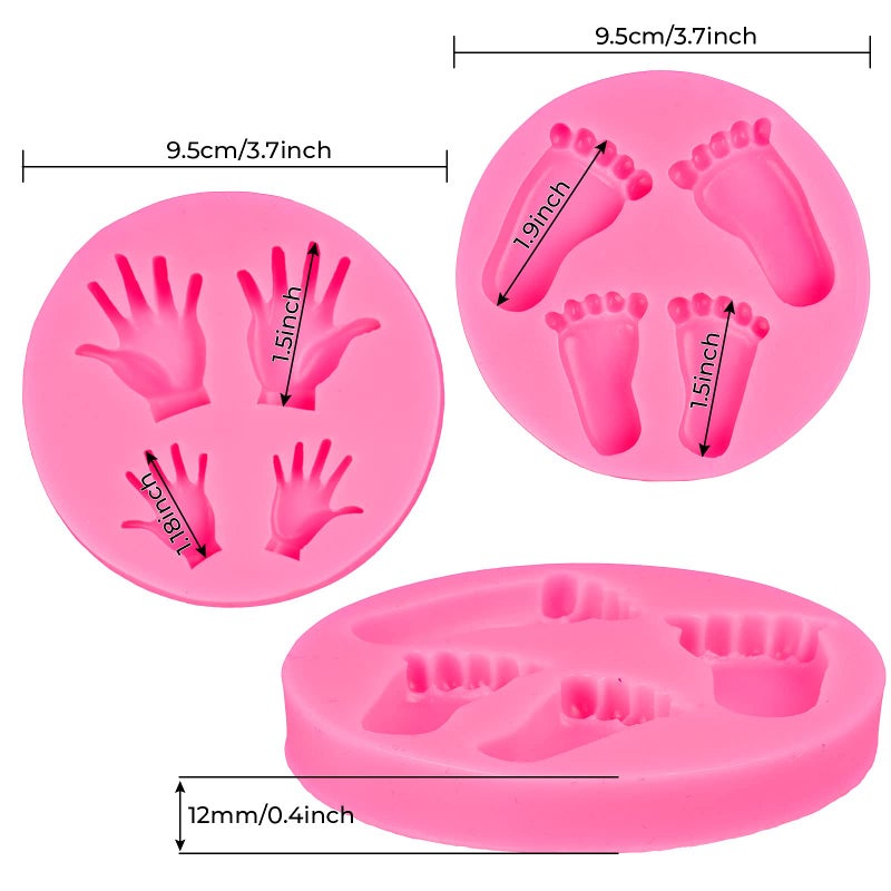 Whaline Silicone 3D Baby Feet Hands Mold Pink Chocolate Fondant Mould Baby Shower Candy Cake Topper Decoration DIY Baking Pudding Sugar Mould for Birthday Party Decoration  2pcs - Image 2