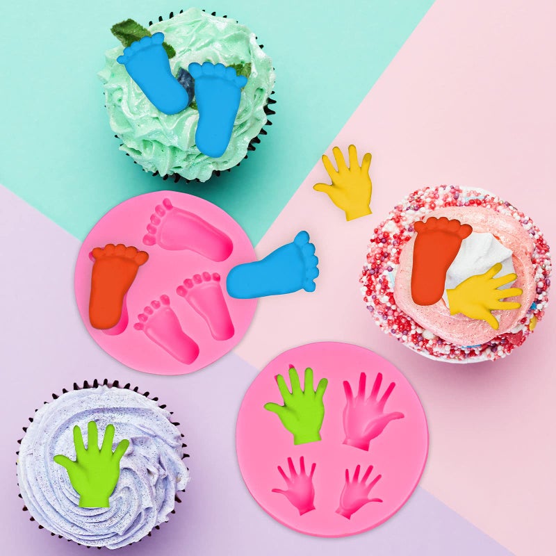 Whaline Silicone 3D Baby Feet Hands Mold Pink Chocolate Fondant Mould Baby Shower Candy Cake Topper Decoration DIY Baking Pudding Sugar Mould for Birthday Party Decoration  2pcs - Image 3