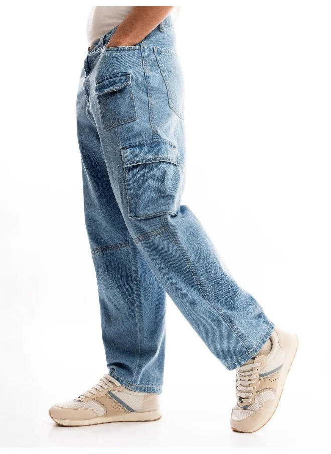 بيونغ Light Blue Denim Oversized Cargo Pants