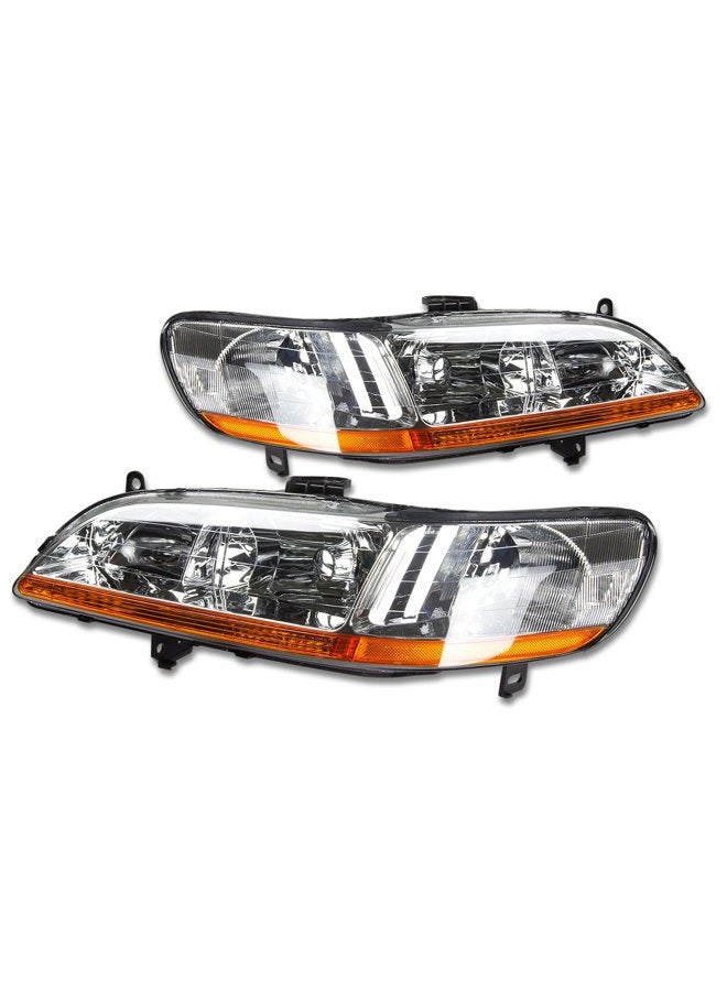 DNA MOTORING Pair of Headlights Compatible with 98-02 Honda Accord,Chrome/Amber,HL-OH-HA98-CH-AB - Image 1