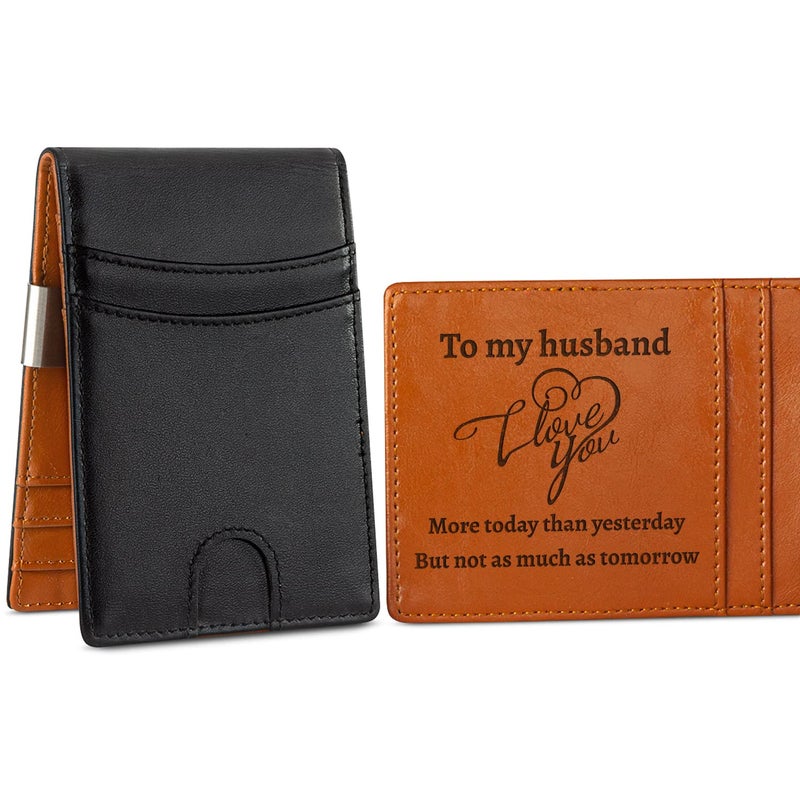 Kullder Personalized Engraved Mens Wallet Slim Bifold Card Holder with Clip Husband Gifts for Birthday Anniversary Christmas RFID Protection - Image 2
