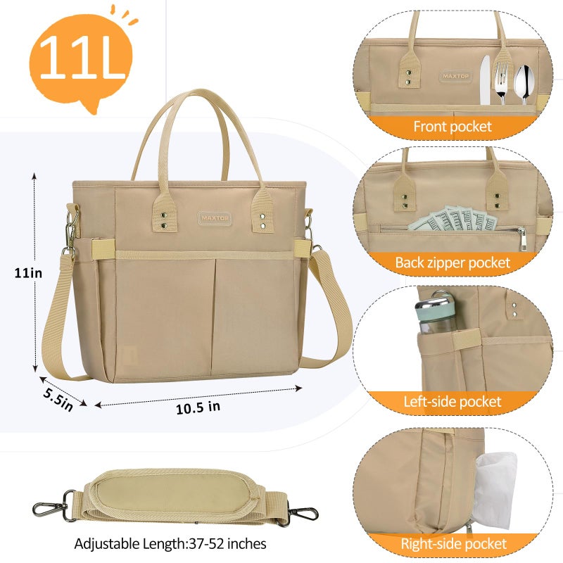 MAXTOP Lunch Bag Women for Work Insulated Thermal Lunch Box with Wide-Open Pocket Reusable Leakproof Cooler Bags with Removable Shoulder Strap for Teacher Nurse Office Picnic Travel Khaki - Image 4