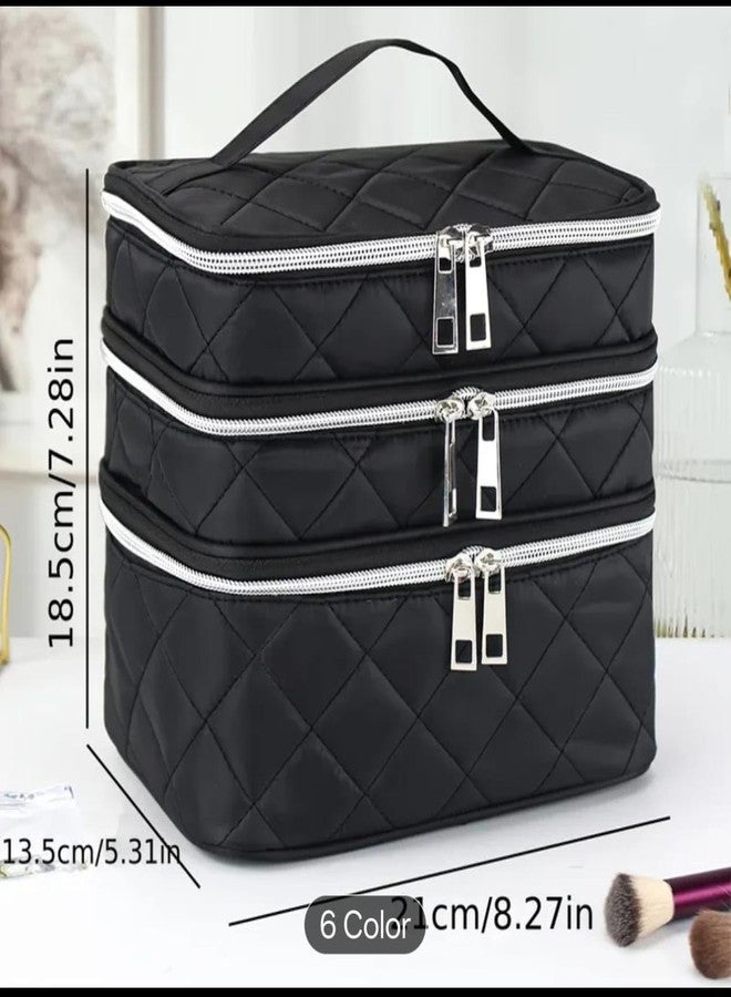 Handcuffs Cosmetic Bag for Women 3-Layer Zipper Makeup Organizer with Carry Handle for Travel & Home | Multipurpose Vanity Box for Toiletries Make Up Accessories Brushes & Cosmetics (Black) - Image 5