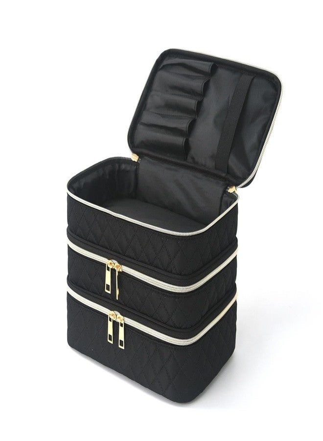 Handcuffs Cosmetic Bag for Women 3-Layer Zipper Makeup Organizer with Carry Handle for Travel & Home | Multipurpose Vanity Box for Toiletries Make Up Accessories Brushes & Cosmetics (Black) - Image 2