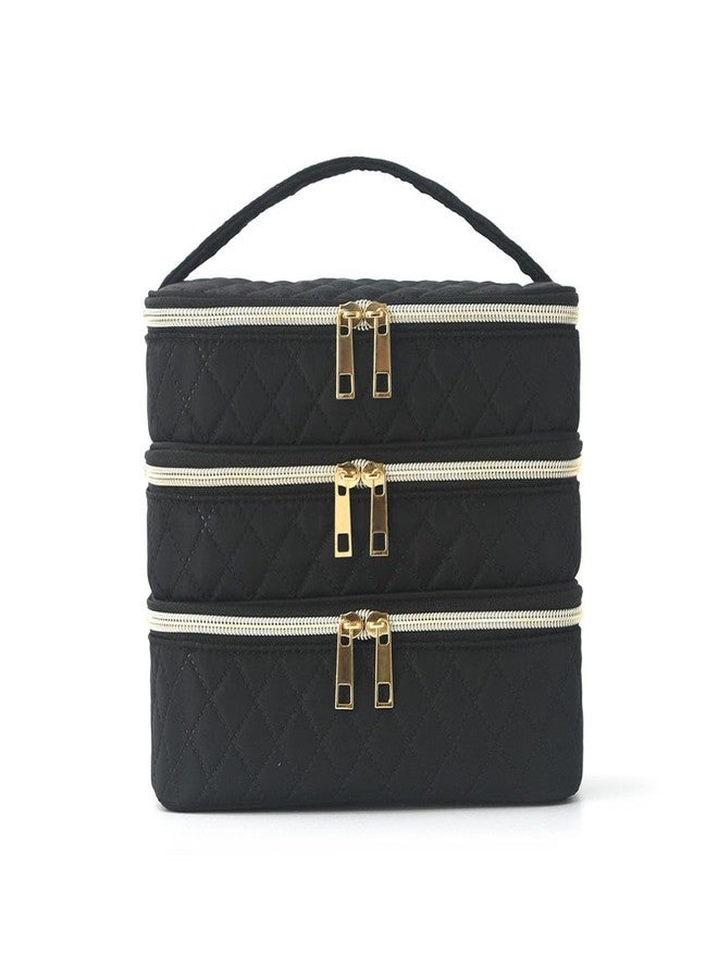 Handcuffs Cosmetic Bag for Women 3-Layer Zipper Makeup Organizer with Carry Handle for Travel & Home | Multipurpose Vanity Box for Toiletries Make Up Accessories Brushes & Cosmetics (Black) - Image 3