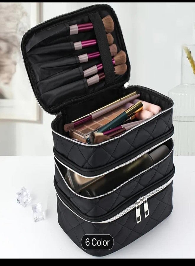 Handcuffs Cosmetic Bag for Women 3-Layer Zipper Makeup Organizer with Carry Handle for Travel & Home | Multipurpose Vanity Box for Toiletries Make Up Accessories Brushes & Cosmetics (Black) - Image 4