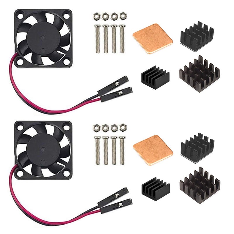 Easycargo طقم مروحة ومشتت حراري Easycargo Raspberry Pi 4، مروحة تبريد 30 مم لمشتت حراري لـ Raspberry Pi 5 4 3 لوحات تطوير الإلكترونيات والروبوتات DIY 3007 30x30x7mm 5V 3.3V مروحة صغيرة هادئة (أسود 2 حزمة) - Image 1