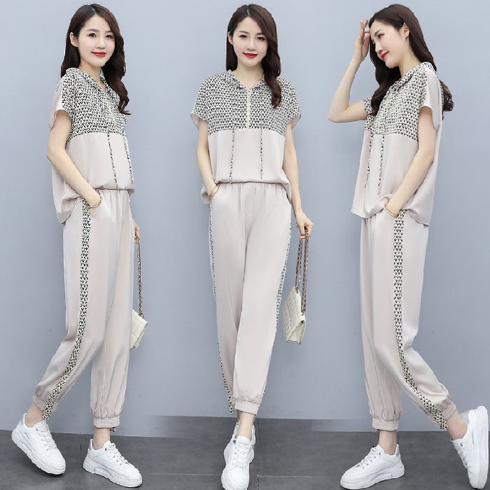2024 Womens Casual Sportswear Set Summer Slim Fit Apricot 