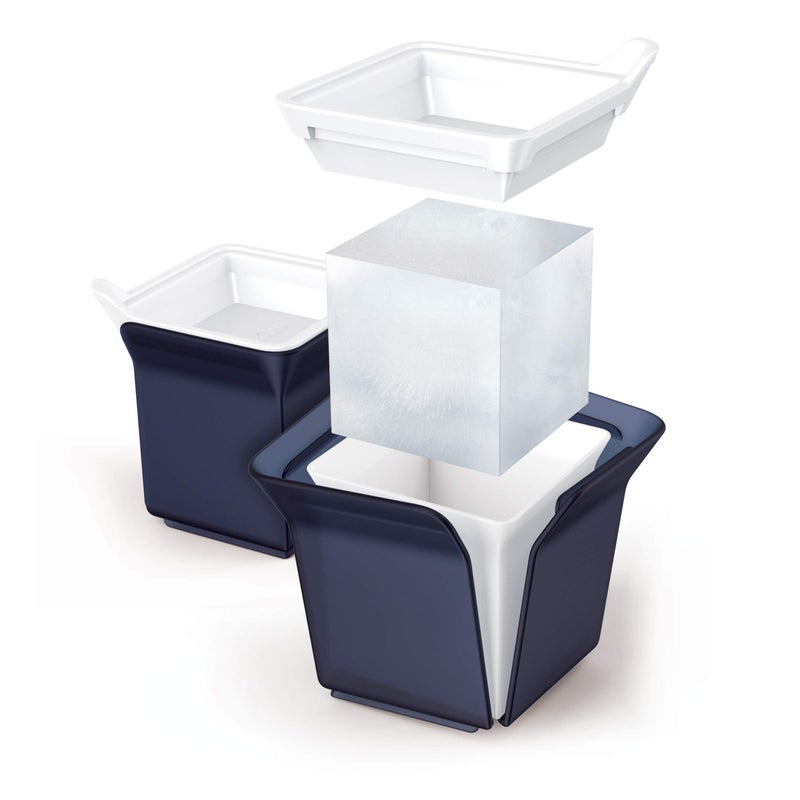 ZOKU مجموعة قوالب ثلج مكعبات سيليكون زوكو من 2 قوالب ثلج مربعة قابلة للتكديس تبقي المشروبات أبرد لفترة أطول مع تقليل التخفيف سهل الإطلاق خالية من BPA والفثالات باللون الأزرق الرمادي