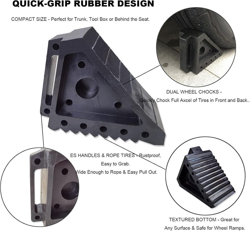 HOXWELL Solid Heavy Duty Rubber Wheel Chocks 2 Packs, Premium Chock for Car, Travel Trailers, RV, Truck, and ATV(2 pcs, Black) 8" x 4" x 6" - Image 4
