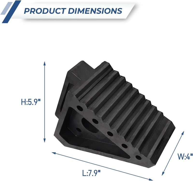 HOXWELL Solid Heavy Duty Rubber Wheel Chocks 2 Packs, Premium Chock for Car, Travel Trailers, RV, Truck, and ATV(2 pcs, Black) 8" x 4" x 6" - Image 2