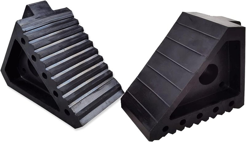 HOXWELL Solid Heavy Duty Rubber Wheel Chocks 2 Packs, Premium Chock for Car, Travel Trailers, RV, Truck, and ATV(2 pcs, Black) 8" x 4" x 6" - Image 1