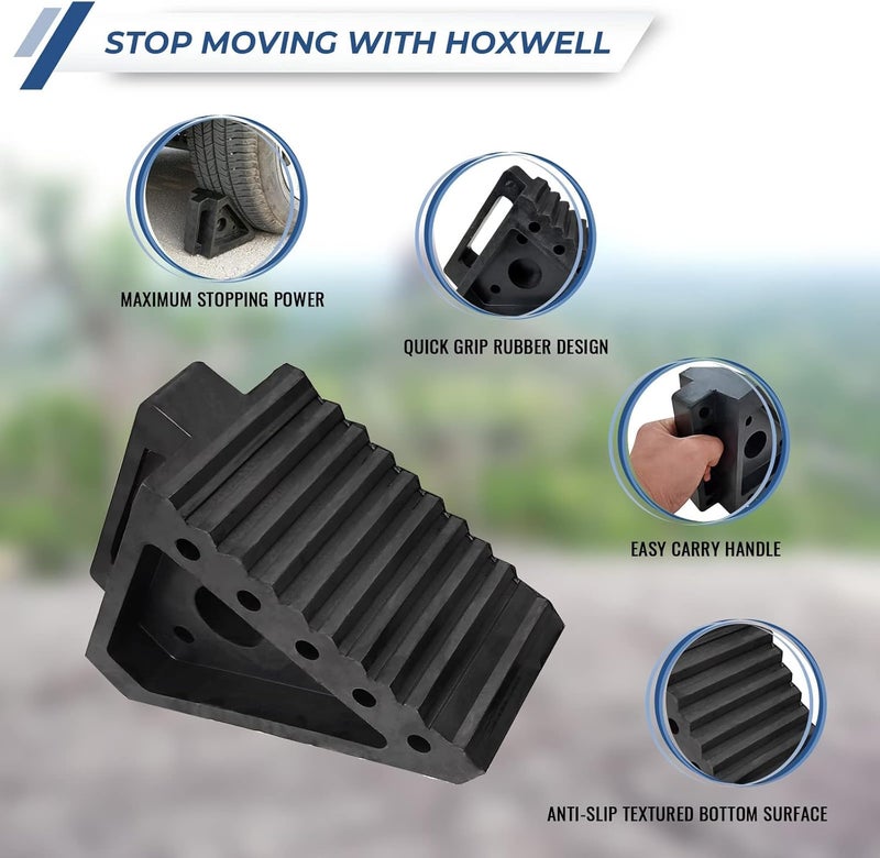 HOXWELL Solid Heavy Duty Rubber Wheel Chocks 2 Packs, Premium Chock for Car, Travel Trailers, RV, Truck, and ATV(2 pcs, Black) 8" x 4" x 6" - Image 3