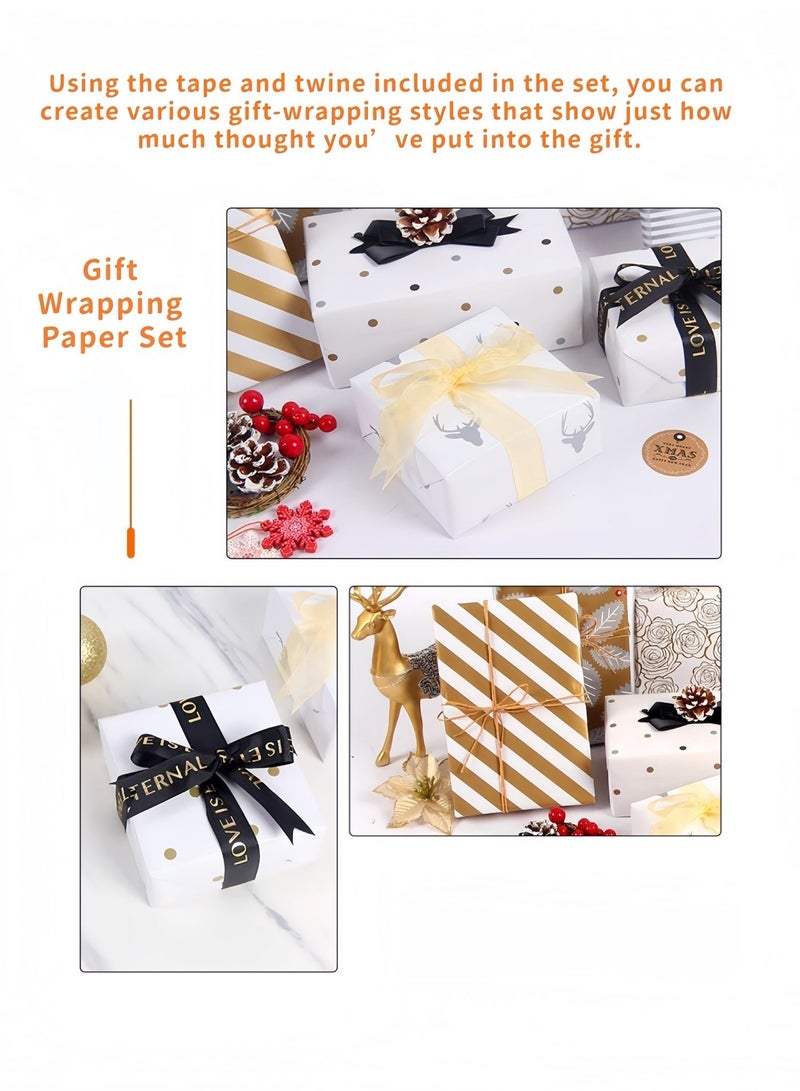 BELANO Gift Wrapping Paper Sheets Set, Birthday Gift Wrap with Ribbon and Stickers, Present Packaging Kit for Party and Holiday Mixed Designs 12 Pieces - Image 2