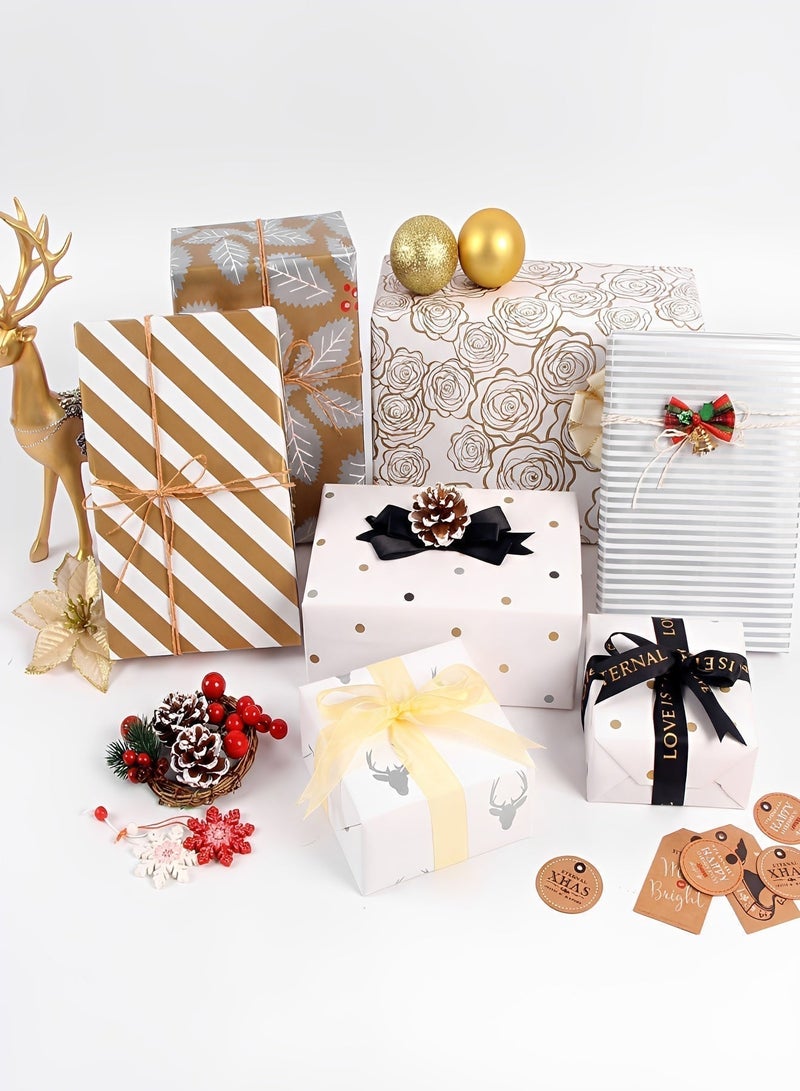 BELANO Gift Wrapping Paper Sheets Set, Birthday Gift Wrap with Ribbon and Stickers, Present Packaging Kit for Party and Holiday Mixed Designs 12 Pieces - Image 5