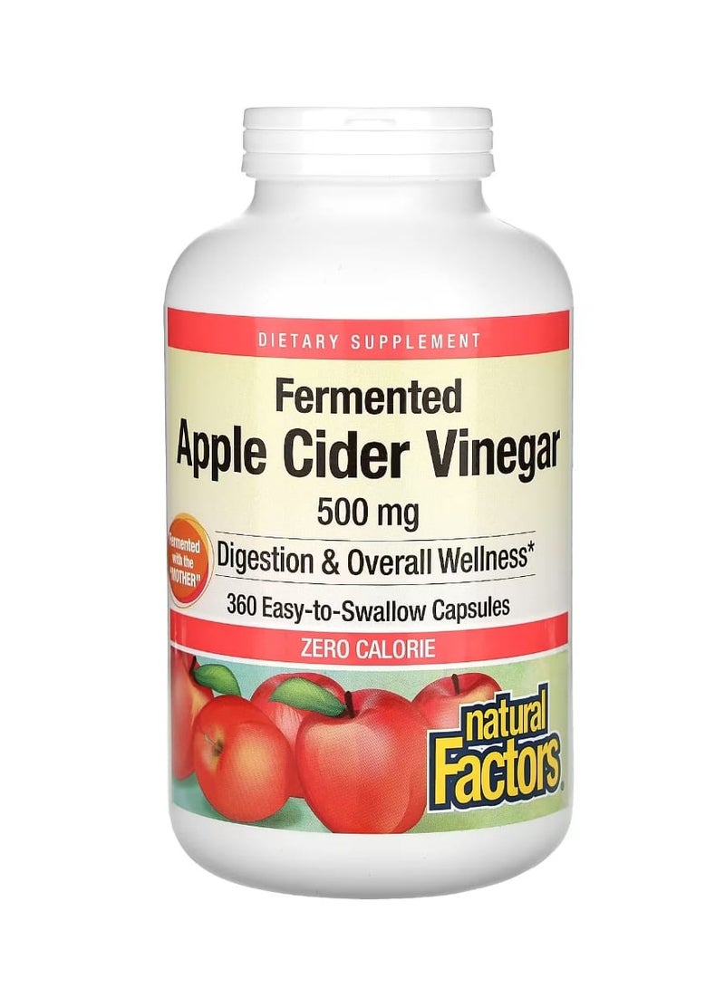 natural Factors Fermented Apple Cider Vinegar 500 mg 360 Easy To Swallow Capsules - Image 1