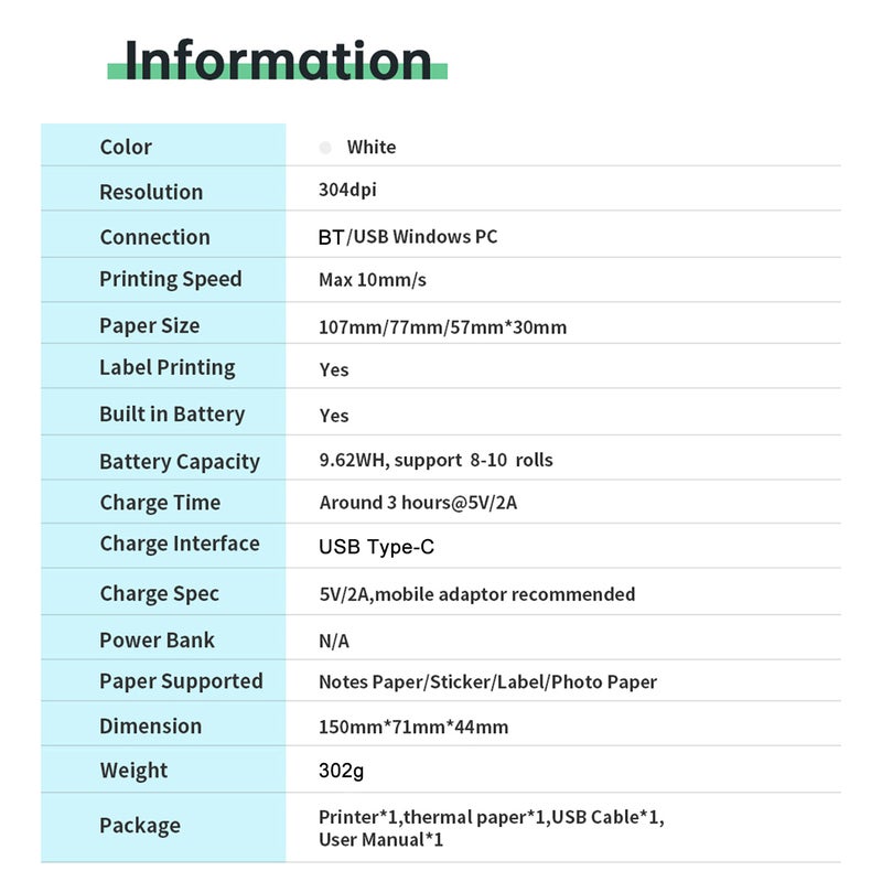 PeriPage A9s MAX Mini Portable Photo Mobile Printer 304dpi BT Wireless Thermal Printer Receipt Label Maker Sticker Support 107mm/77mm/57mm Paper Width Compatible with Android iOS Windows for Photo Work Plan Study Journal Lists Inkless Printing - Image 2