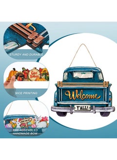 Ferraycle Ferraycle Interchangeable Christmas Welcome Sign for Front Door Farmhouse Truck Decor Rustic Hanging Sign with 12 Interchangeable Seasonal Holiday Decor for Christmas Fall Thanksgiving(Cute Color)  - Image 4