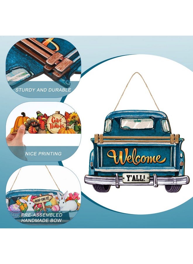 Ferraycle Ferraycle Interchangeable Christmas Welcome Sign for Front Door Farmhouse Truck Decor Rustic Hanging Sign with 12 Interchangeable Seasonal Holiday Decor for Christmas Fall Thanksgiving(Cute Color)  - Image 4