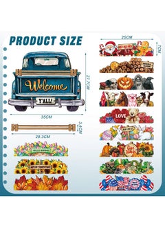 Ferraycle Ferraycle Interchangeable Christmas Welcome Sign for Front Door Farmhouse Truck Decor Rustic Hanging Sign with 12 Interchangeable Seasonal Holiday Decor for Christmas Fall Thanksgiving(Cute Color)  - Image 2