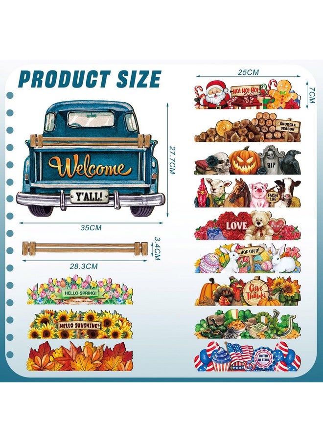 Ferraycle Ferraycle Interchangeable Christmas Welcome Sign for Front Door Farmhouse Truck Decor Rustic Hanging Sign with 12 Interchangeable Seasonal Holiday Decor for Christmas Fall Thanksgiving(Cute Color)  - Image 2