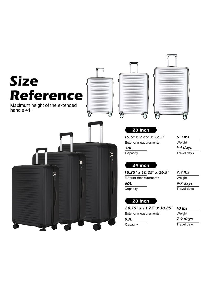 Favarey Premium Luggage Sets, 3PCS Carry-on Luggage 20/24/28 Inch, Expandable ABS+PC Hard Shell Travel Luggage Suitcase with Spinner Wheels, Carry on Luggage Set with TSA Lock (Black)  - Image 3