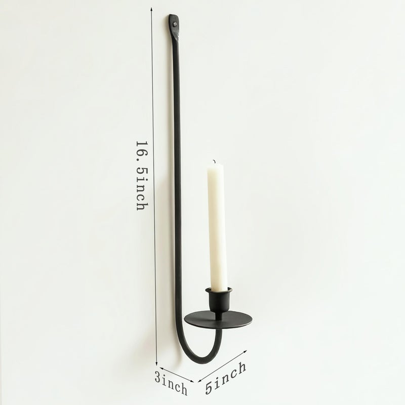 Remenna Metal Wall Candle Sconce Holder Set of 2 Wall Mount Candle Holders Modern Wall Candle Sconces Hanging for Living Room Farmhouse Fireplace Wedding 16.5"Ã—5"Ã—3" (Black) - Image 2