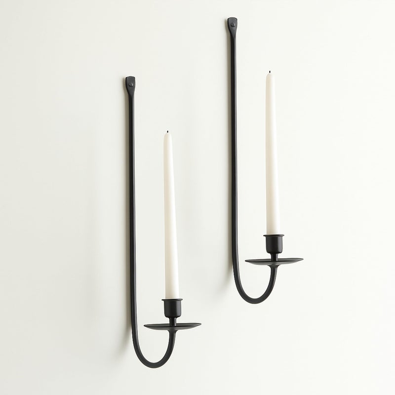 Remenna Metal Wall Candle Sconce Holder Set of 2 Wall Mount Candle Holders Modern Wall Candle Sconces Hanging for Living Room Farmhouse Fireplace Wedding 16.5"Ã—5"Ã—3" (Black) - Image 1