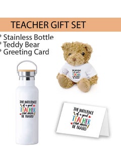 PRINTSHOP4ME Teacher's Day Pack of 3 Combo Pack - Stainless Steel Bamboo Cap Flask Bottle 600ml, Teddy Bear and Greeting Card - Teacher's Day Gift Set - Gift for World Teachers Day  - Image 2