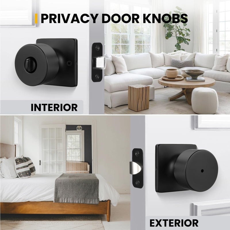 Goldenwarm Matte Black Door Knobs Interior, Privacy Bedroom Door Knob with Lock, Black Interior Door Knobs Bathroom 4 Pack - Image 4