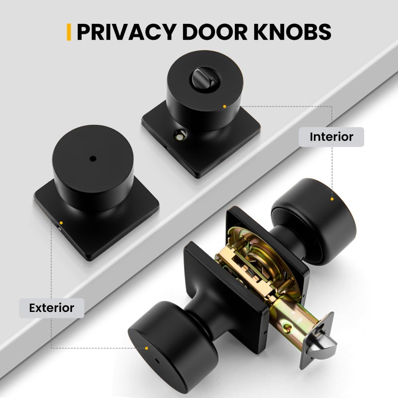 Goldenwarm Matte Black Door Knobs Interior, Privacy Bedroom Door Knob with Lock, Black Interior Door Knobs Bathroom 4 Pack - Image 3