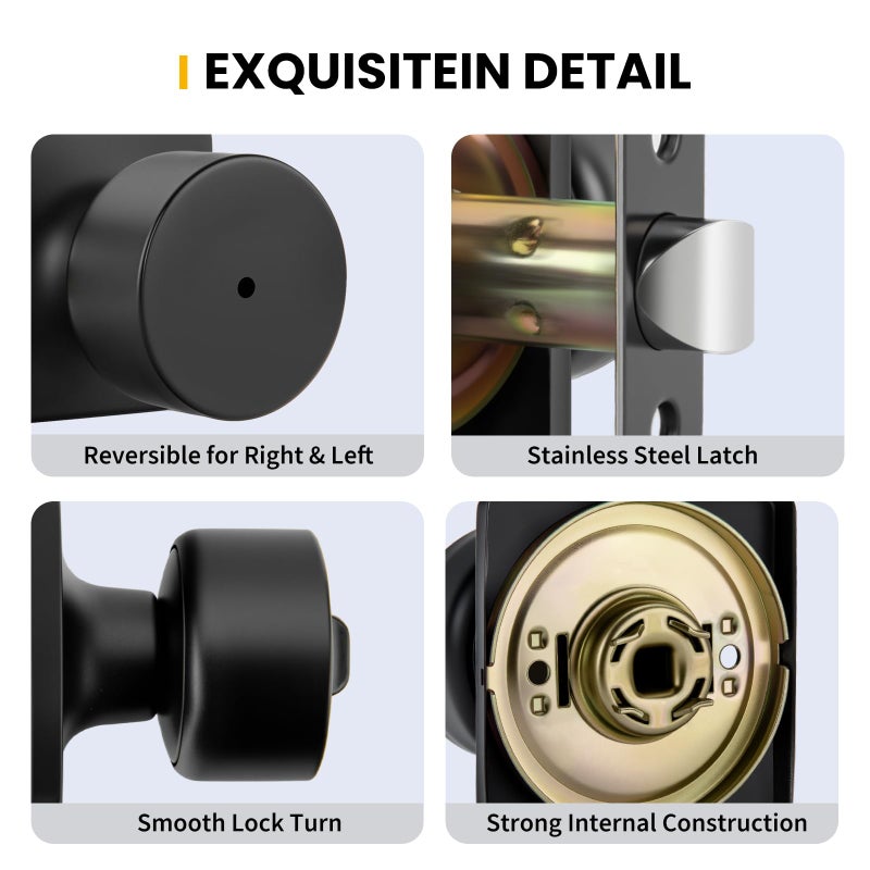 Goldenwarm Matte Black Door Knobs Interior, Privacy Bedroom Door Knob with Lock, Black Interior Door Knobs Bathroom 4 Pack - Image 5