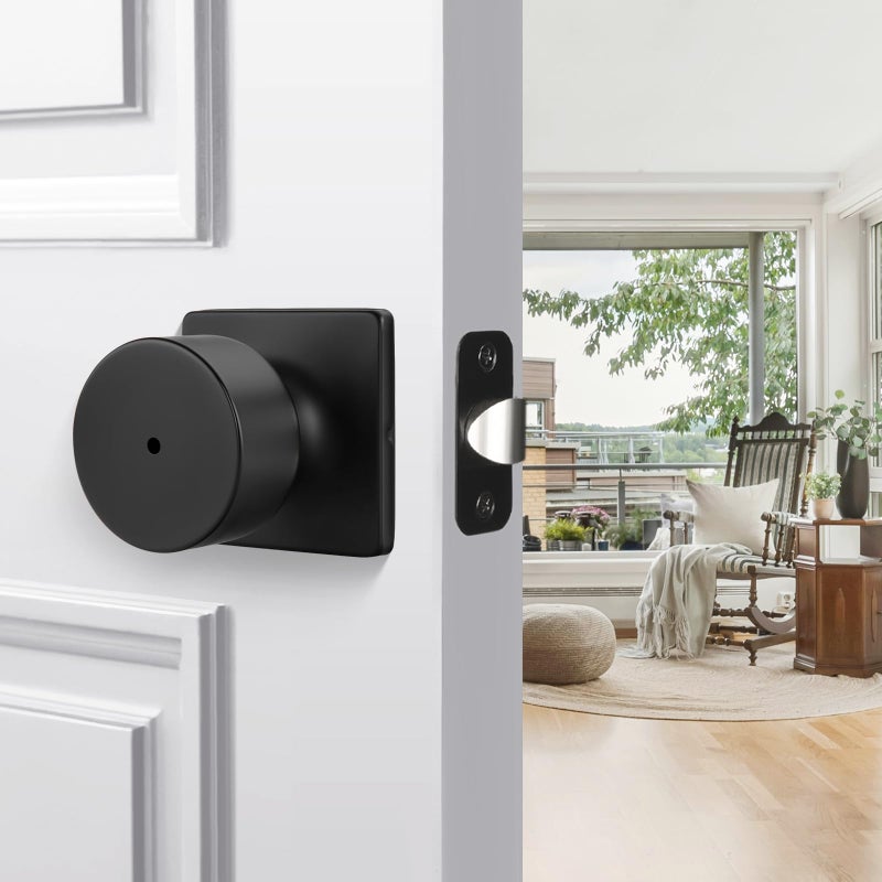 Goldenwarm Matte Black Door Knobs Interior, Privacy Bedroom Door Knob with Lock, Black Interior Door Knobs Bathroom 4 Pack - Image 2
