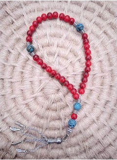 Rosary of 33 red beads with a silver pendant