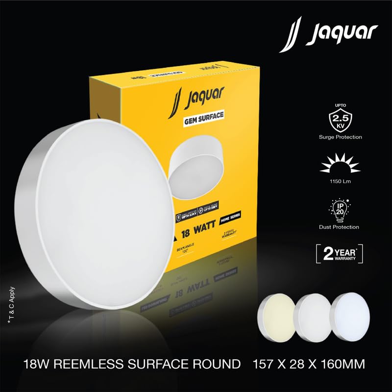 Jaquar Polycarbonate 18W LED Gem Trimless Round Surface Mount Down Light | No False Ceiling Required | Cool Day Light (6500K) | (Pack of 4) - Image 3
