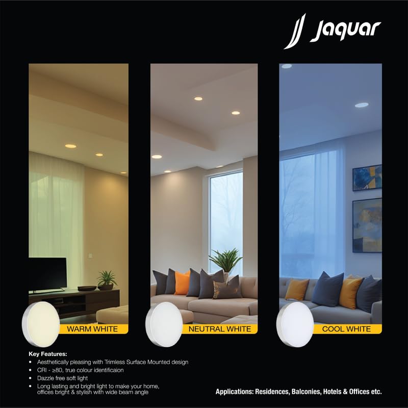 Jaquar Polycarbonate 18W LED Gem Trimless Round Surface Mount Down Light | No False Ceiling Required | Cool Day Light (6500K) | (Pack of 4) - Image 4