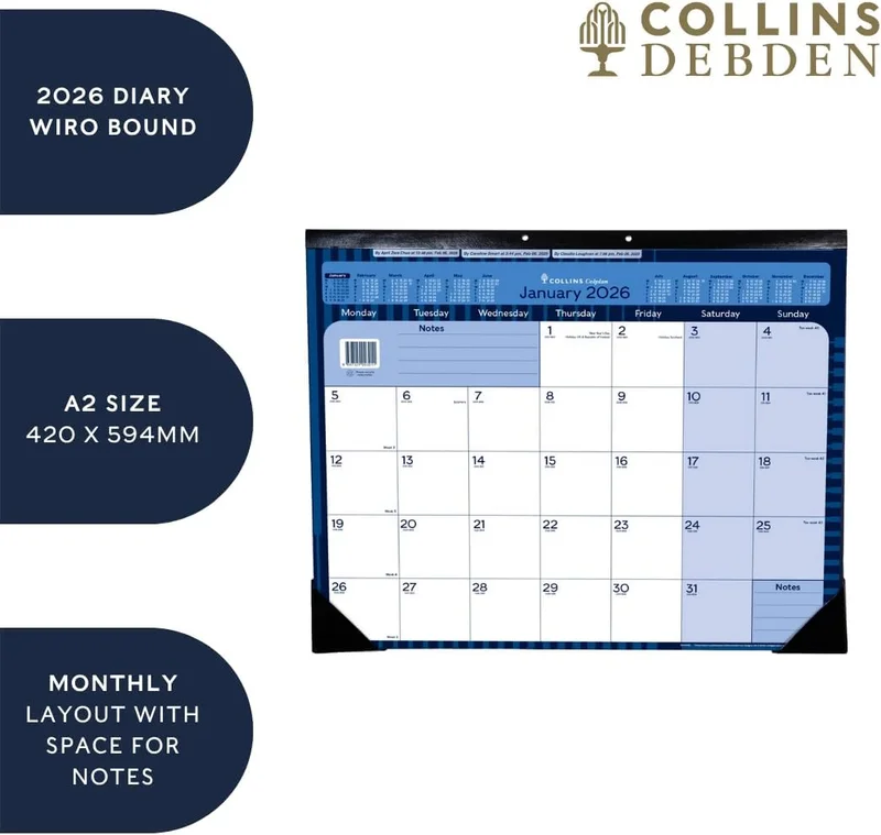 Collins Collins - Colplan - 2026 12 Month Calendar Year A2 Monthly Desk Planner (DPA2-26)