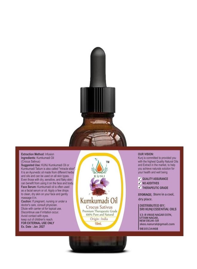 KUNJ Kumkumadi Oil (Ayurvedic Herbal Blend) 10ML - 100% Pure & Natural, Undiluted - Premium Face Oil for Glowing Skin, Radiance, Moisturizing & Skin Brightening - Image 4
