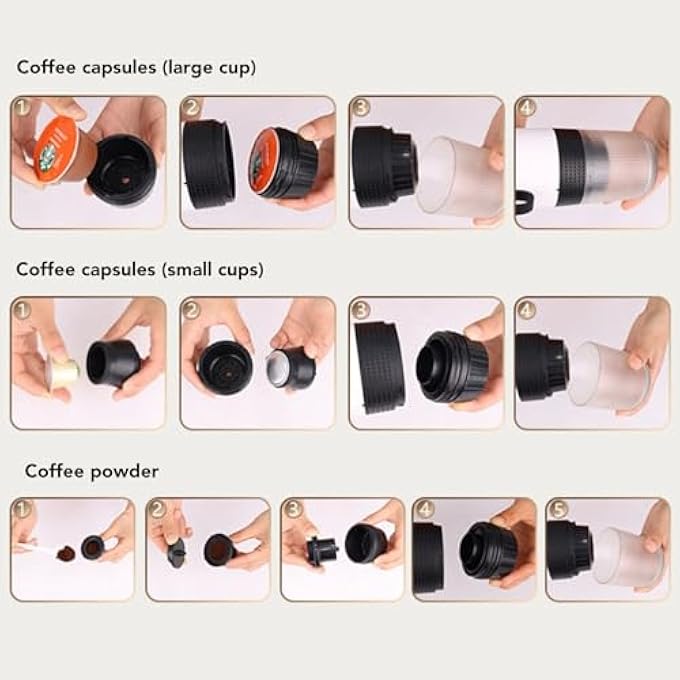 Jectse Portable Coffee Maker 3 In 1 20Bar Cordless Heating Full Automatic Capsule Coffee Machine For Nes Capsules Dg Capsules Ground Coffee Home Office Travel Outdoor - Image 4