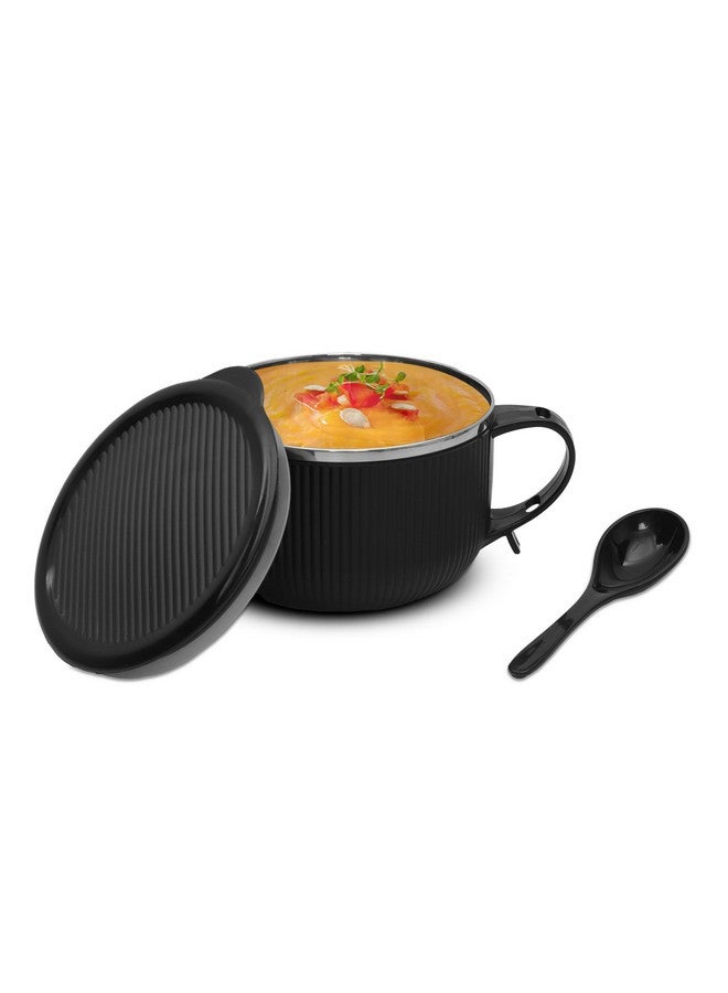 Jaypee Plus Stainless Steel Ribtok Meal Bowl Soup Bowl with Lid & Spoon for Every Day Breakfast Meal, Poha, Cornflaks, Cereal, Suitable for Birthday Gift Girls & Boys, 900ml,Black - Image 3