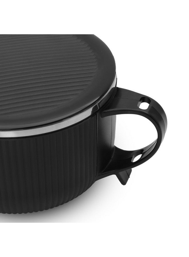 Jaypee Plus Stainless Steel Ribtok Meal Bowl Soup Bowl with Lid & Spoon for Every Day Breakfast Meal, Poha, Cornflaks, Cereal, Suitable for Birthday Gift Girls & Boys, 900ml,Black - Image 4