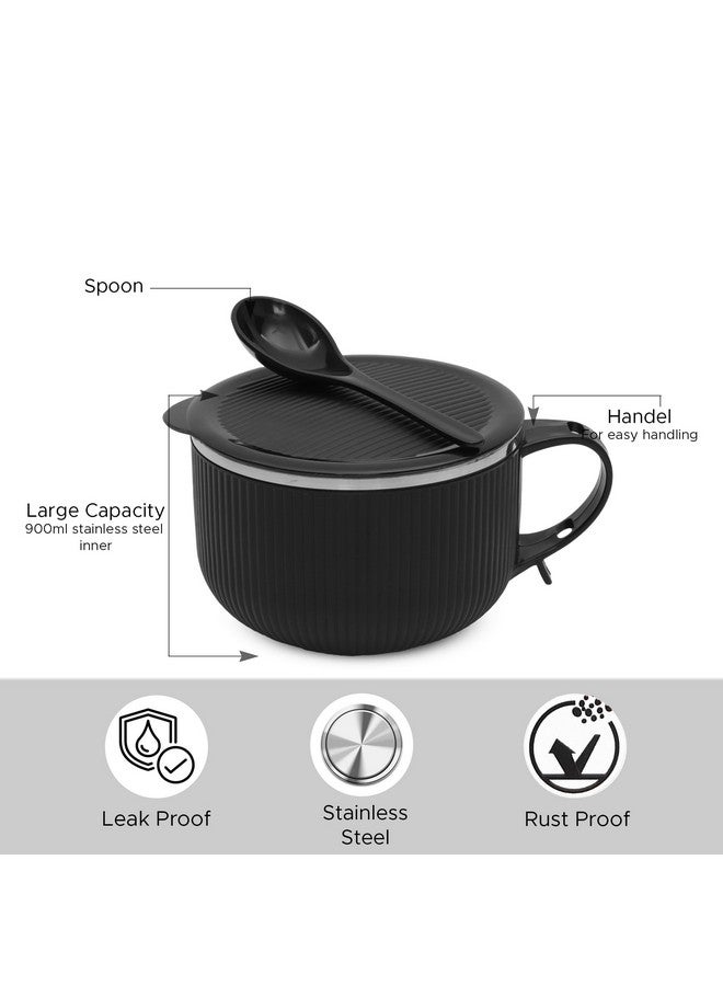 Jaypee Plus Stainless Steel Ribtok Meal Bowl Soup Bowl with Lid & Spoon for Every Day Breakfast Meal, Poha, Cornflaks, Cereal, Suitable for Birthday Gift Girls & Boys, 900ml,Black - Image 5