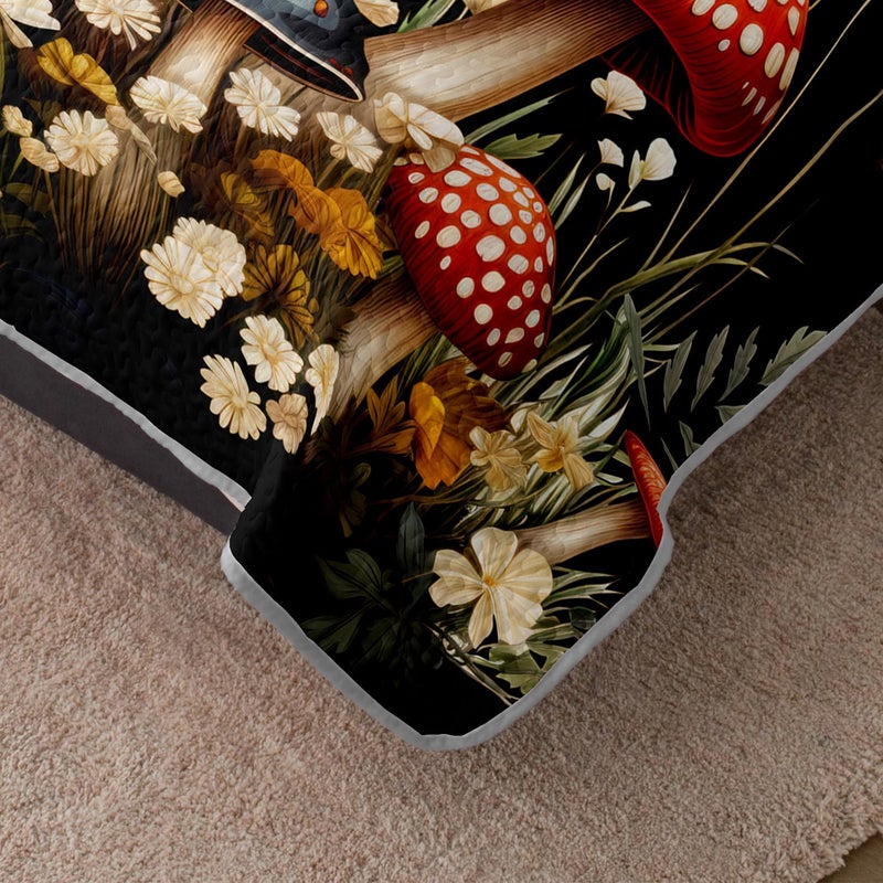 HOSIMA Mushroom King Quilt Bedding Set,Different Colorful Patterns Lightweight Quilt,Natural Flowers Print Mushroom Bedding Set for Aesthetic Bedroom Decor with 2 Pillowcases. - Image 4