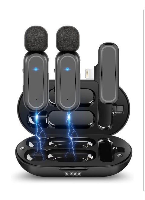Wireless Lavalier Microphone For IPhone IPad, Plug And Play Mini Mic With Charging Bin Earbud For YouTube TikTok Live Streaming Gaming (2 Lightning Mics)