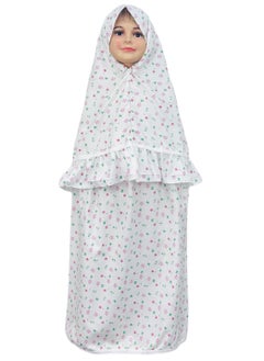Islamic Girls Pray Khimar Two Pieces Sets Cotton Dress Hijab Abaya Floral Suit