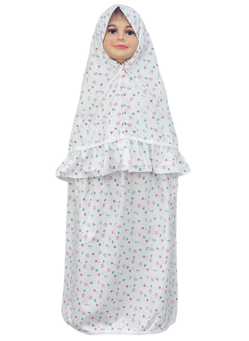 City Rose - Islamic Girls Pray Khimar Two Pieces Sets Cotton Dress Hijab Abaya Floral Suit - Image 1