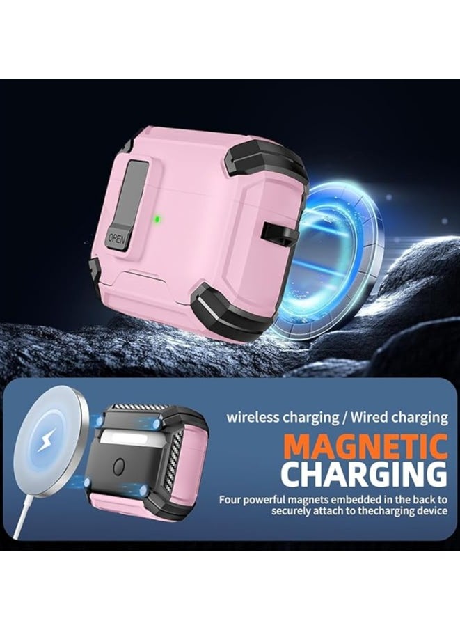 Generic - Compatible with AirPods Pro 2nd/1st Generation, Case Cover with Phone Holder and Magnetic Auto Closure Case Airpod pro 2 (Pink @ Black) - Image 1