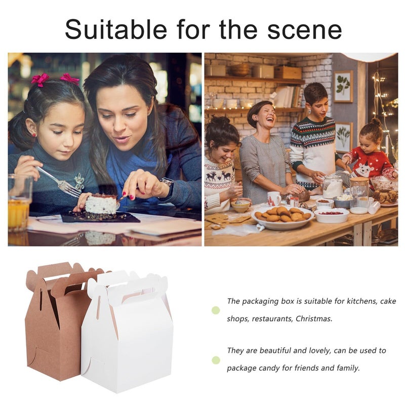10 Kraft White Cardboard Foldable Cake Box Set Portable Pastry Biscuit Packaging For Bakery Takeout Small Size - Image 4