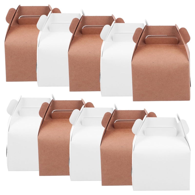 10 Kraft White Cardboard Foldable Cake Box Set Portable Pastry Biscuit Packaging For Bakery Takeout Small Size - Image 2